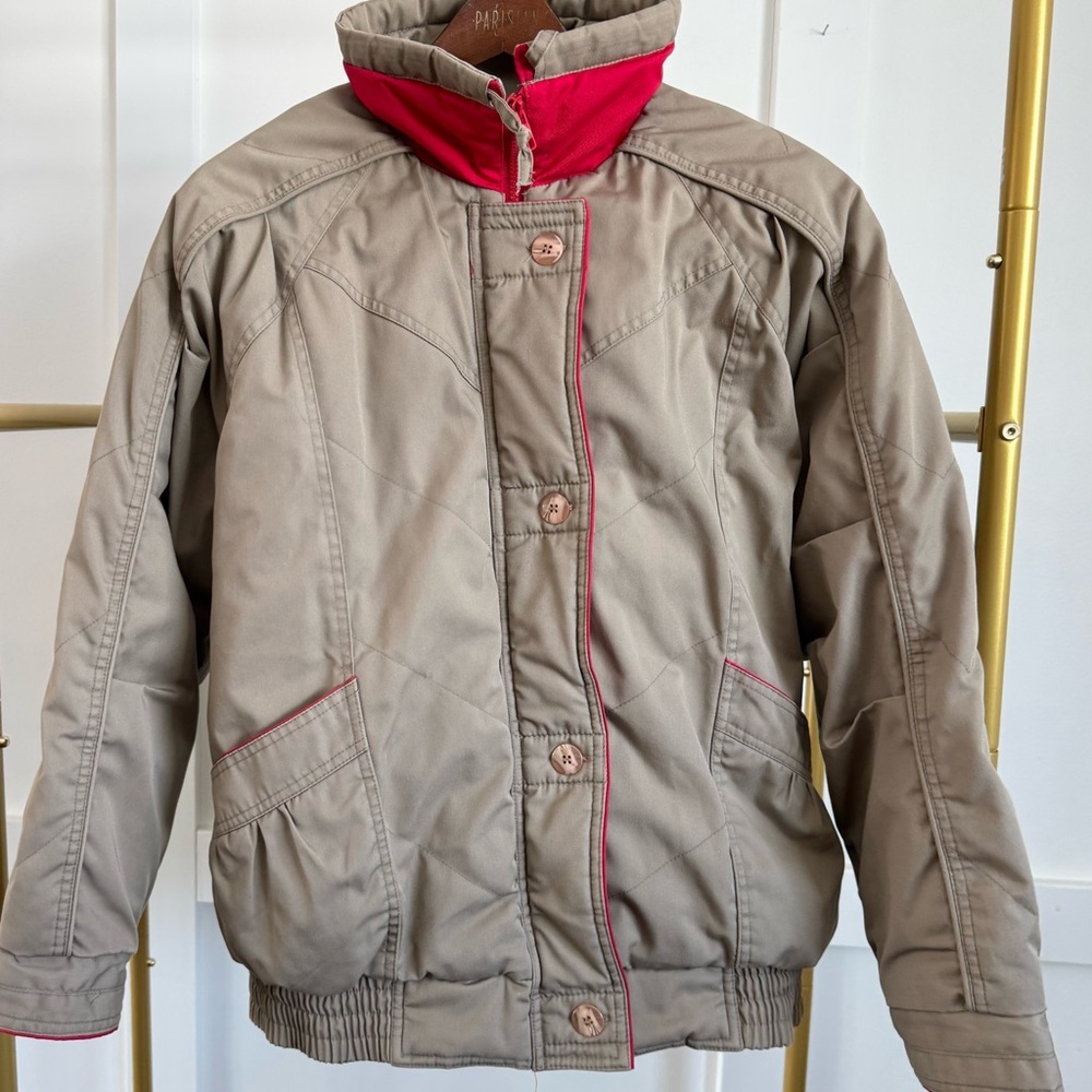 Mainframe Vintage 80s Puffer Skit Coat Tan and Red Womens Size S - Picture 2 of 15